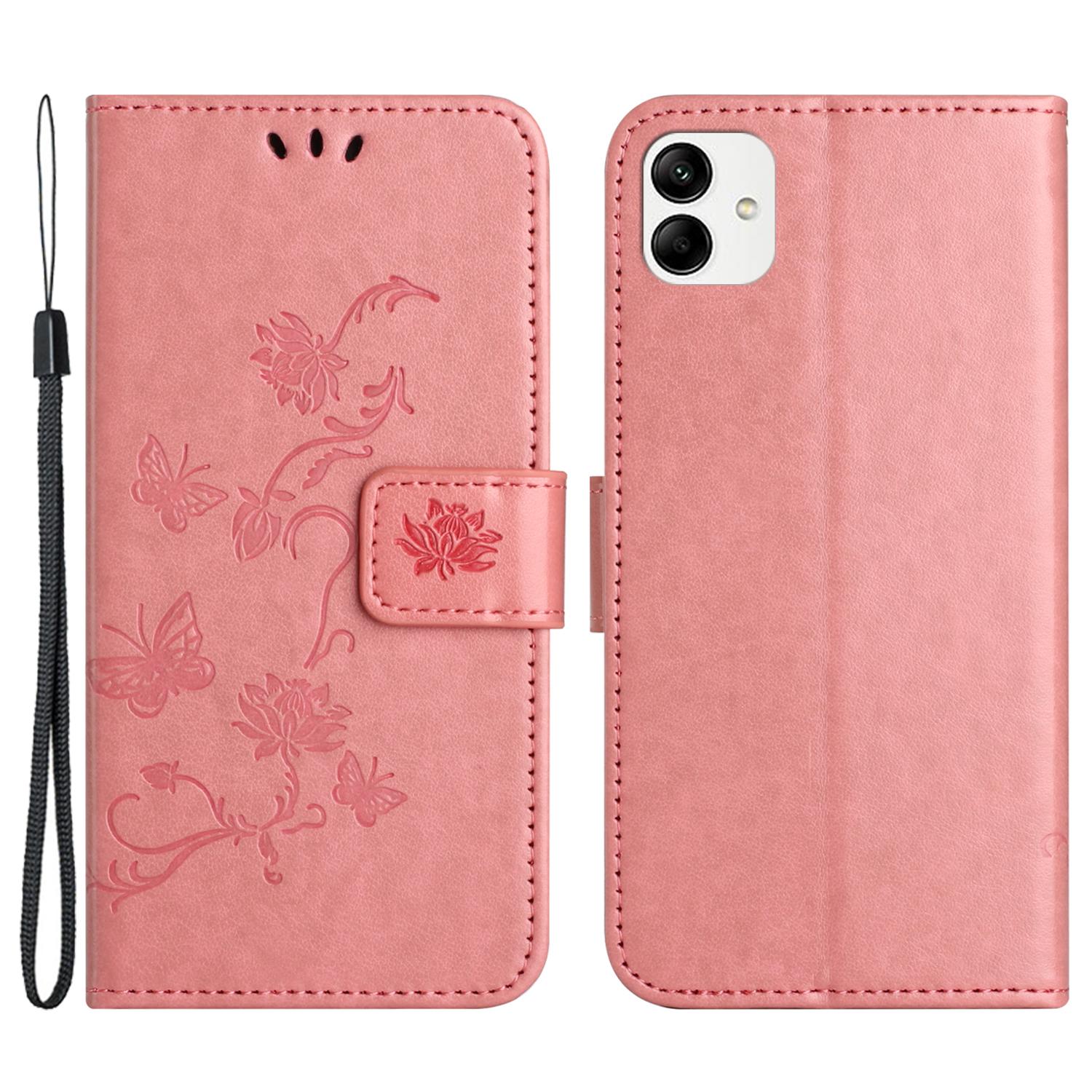 

For Samsung Galaxy A05 4G Case Imprinted PU Leather Wallet Folding Stand Phone Cover Pink