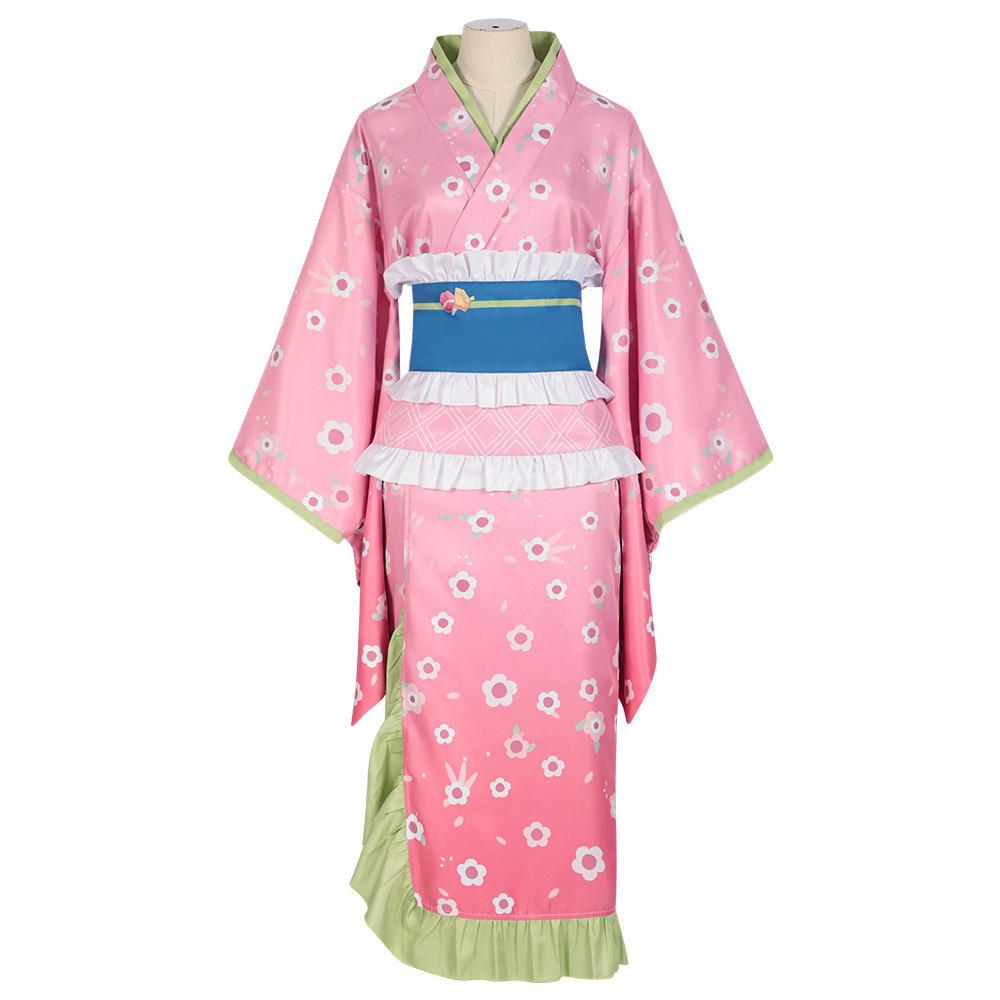 Costume Cosplay di Demon Slayer Kanroji Mitsuri in Tessuto di Poliestere per Role Play Anime
