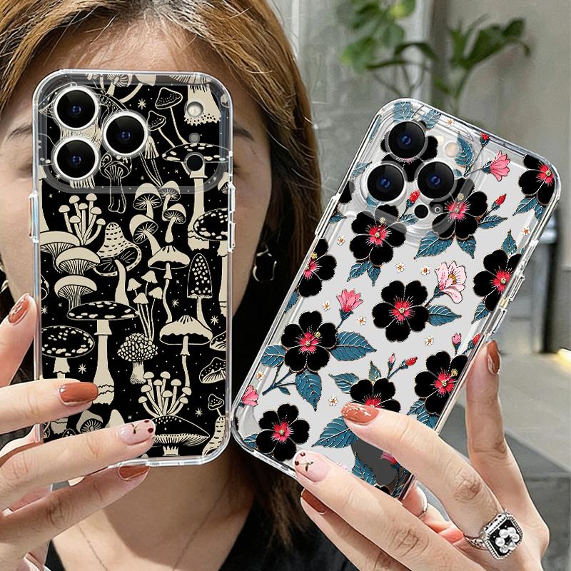 Pink Lily Flower Print Clear Phone Case For iPhone 17e 17 16 15 14 13 Pro Max 17 Pro 16e 12 11 Transparent Shockproof Soft Cover