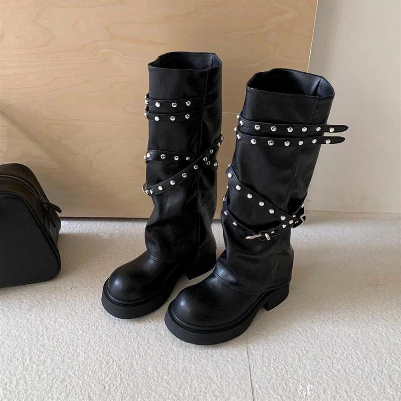 Винтажные женские сапоги-ковбойши с заклепками в стиле вестерн — фото 8