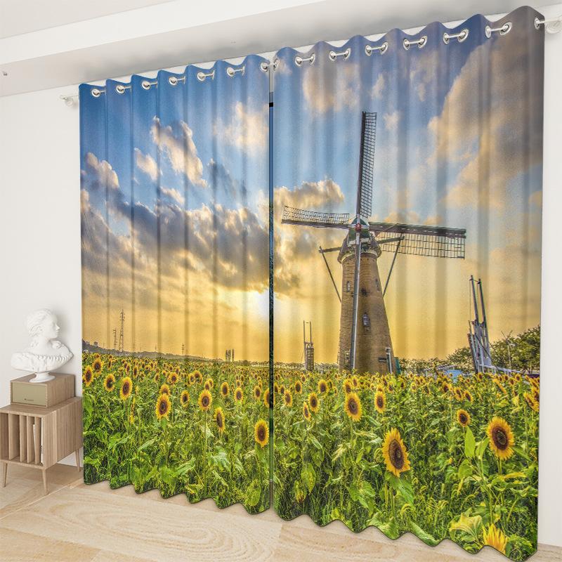 Landscape Curtain Cloth Bedroom Living Room Balcony Blackout Curtain Office Hotel Insulation Curtain
