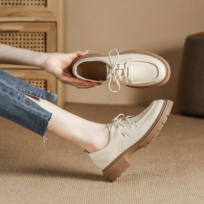 Leather Soft-Soled White Single Shoes Women'S Retro Lace-Up Loafers Autumn British Style Small Leather Shoes