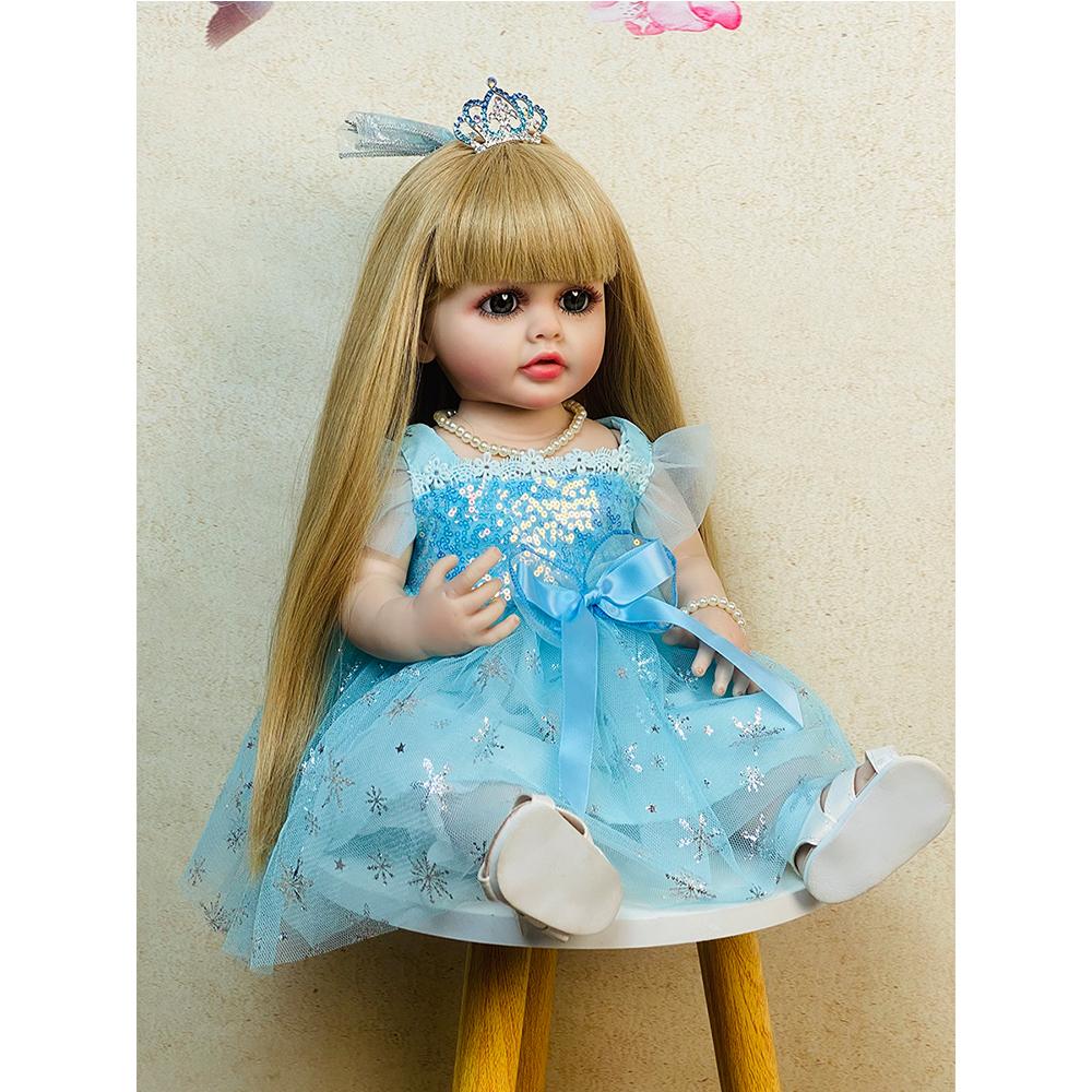 22inch Newborn Soft Silicone Vinyl Reborn Toddler Girl Doll Princess Betty with Long Gold Wig Hair Dolls Toy