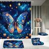 Butterfly Trees, Flowers And Plants, Digital Printing, Shower Curtain, Bathroom Four-Piece Set With Hooks