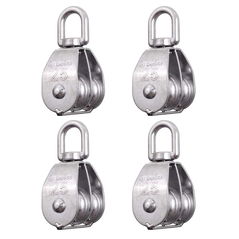Rocaris 2 Pack M50 Lifting Double Pulley Block 304 Stainless Steel Crane Swivel Hook Double Pulley Roller Loading