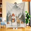 1pc 2D Flat Printing Spring & Summer New Arrival Winter Snow Scene Snowman Reindeer Themed Digital Print Blanket, Suitable for All Seasons, Casual Thr