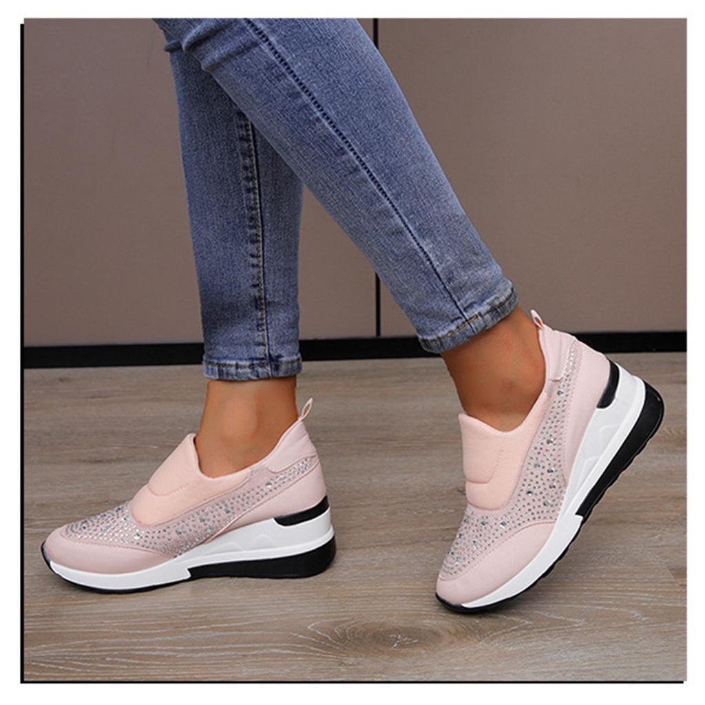 Large size wedge shoes women's spring 2025 new rhinestone inner heightening shoes high heel lazy shoes casual sports shoes women