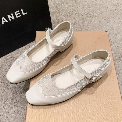 Fashion Women's Fashion Thick Heel Shoes Fall New Square Head Shallow Mouth Splicing A Word with Soft Sole Anti-slip Low Top Shoes