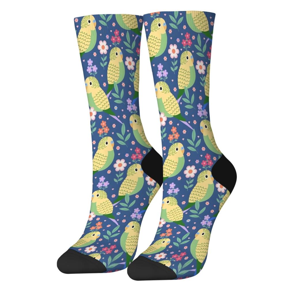Cartoon Parrot Floral Cute Socks Happy Fun Crew Socks Harajuku Style Unisex Comfortable Casual Hip Hop Trend Socks Novelty Gift