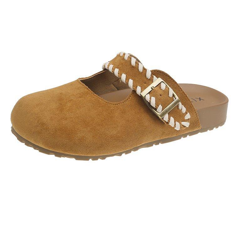 2025 summer new bag head drag women's shoes platform casual non-slip one-word buckle round head slippers female student slippers