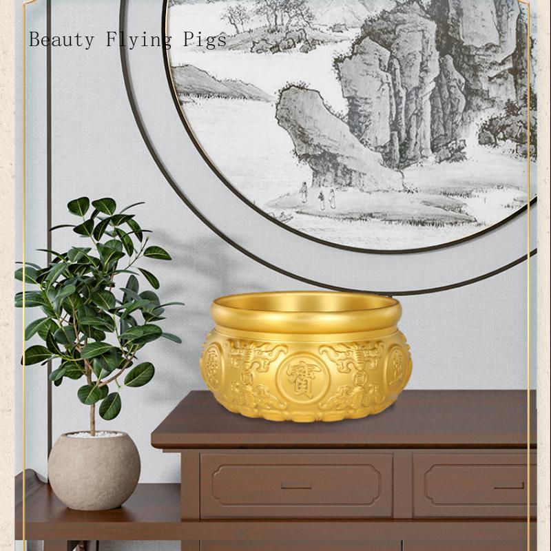 1PCS Metal Treasure Pot Decoration Chinese Style Living Room Office Deposit Can Desktop Decoration Crafts