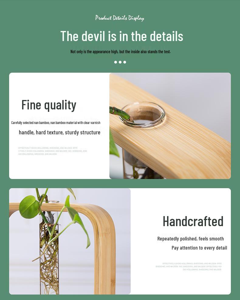 Nan Bamboo Glass Vase: Modern Minimalist Hydroponic Plant Container for Home, Office, Desk, or Wall Decor.