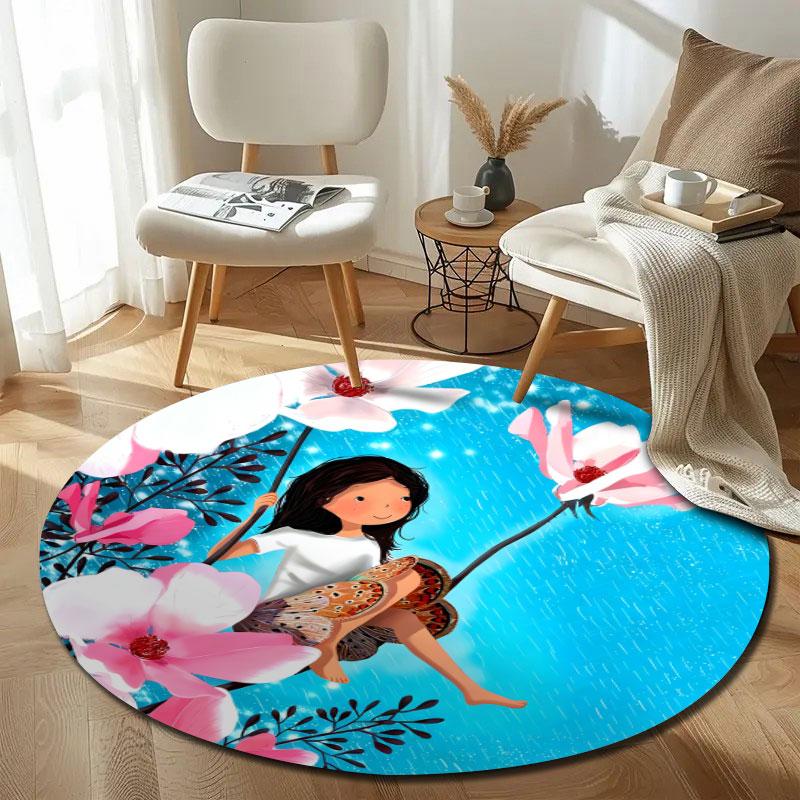 Rustic Round Christmas Multicolor Rug Pad, Non-Slip Floor Mat for Bedroom