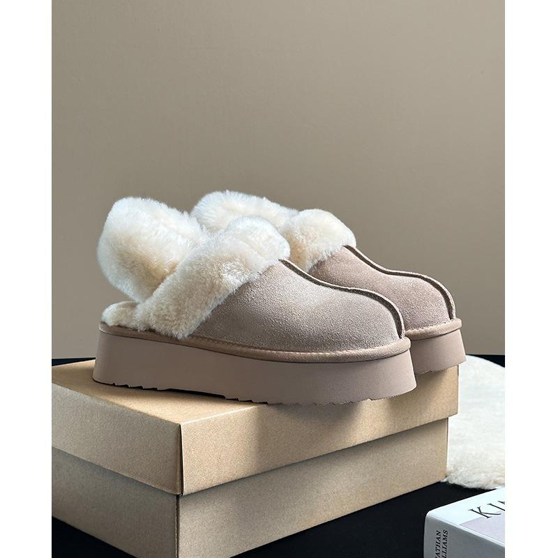 Dicksohlige flauschige Hausschuhe für Damen zum Tragen neue Herbst- und Winter-Zweitragemöglichkeiten Schneestiefel, gefüttert und verdickt warme Brot-Baumwollschuhe