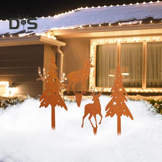 4 Teile/satz Weihnachten Baum Garten Stecker Wetter-proof Heavy Duty Outdoor Terrasse Hof Rasen Metall Elch Silhouette Zeichen Spike Stick dekoration Ornament