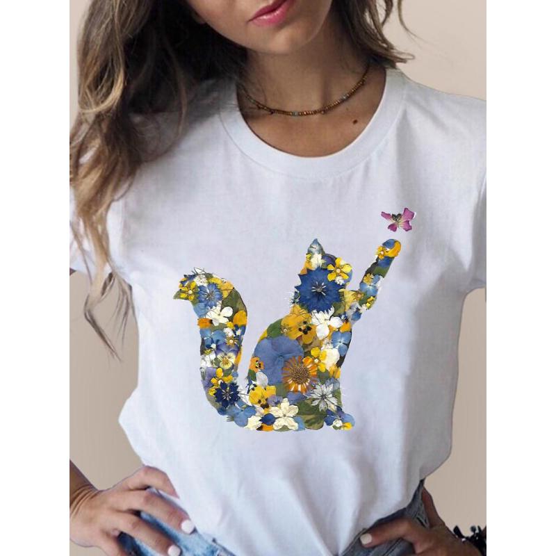 Imprimat T Moda 3D Pisică Tendință minunată Îmbrăcăminte pentru femei drăguță Haine cu mânecă scurtă Tricouri de vară Tricou grafic pentru femei