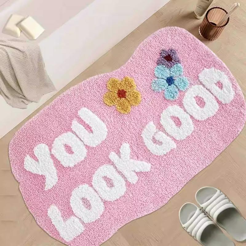 Cartoon Letter Imitation Cashmere Floor Mat for Home Use, Dirt Resistant Floor Mat for Bathroom, Absorbent Foot Mat