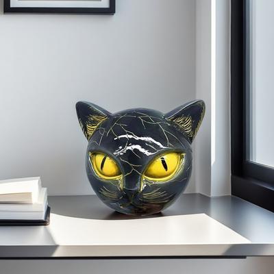 Figurine Tête de Chat Chat Noir Pierre Sculptée à la Main Pierre de Guérison Ornement Chat en Résine