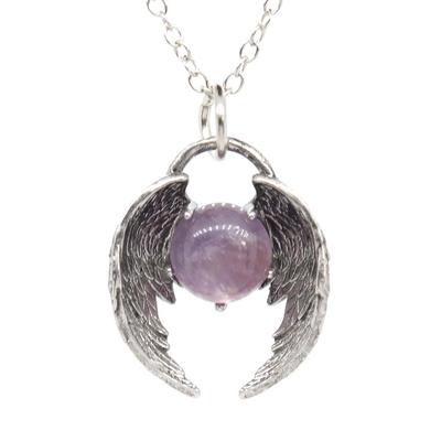 Angel Fly Wings Stone Pendant Necklace for Women, Natural Amethyst Lapis Lazuli Cabochons Stone Pendants, Necklaces, Jewelry Chain