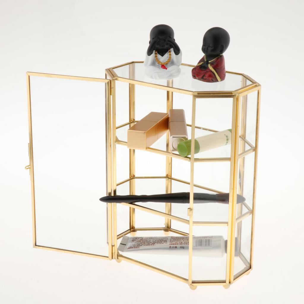 Glass Vintage Jewelry Box Octagon Jewelry Display Organizer Vanity Cabinet Decor Keepsake Cosmetic Makeup Storage Jewelry Box