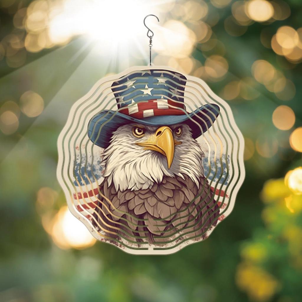 3D Eagle and Flag Wind Spinner Patriotic Garden Sculpture 12 Inch Durable Stainless Steel Outdoor Decor