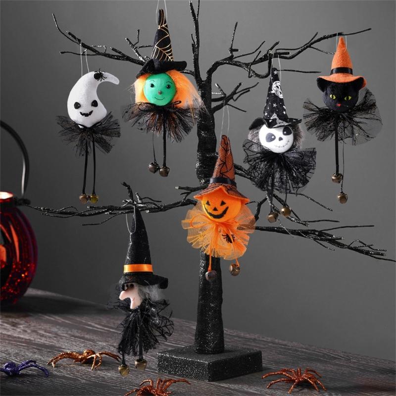 Halloween Bell Figure Decoration Set, 6 Assorted Character Hanging Ornament for Door Frame, Window , Tree and Seasonal Entrydoor Styling