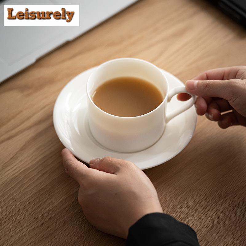 250ml Pure White Porcelain Coffee Cup Latte Cereal Mug Set Afternoon Tea Mug Saucer Cup Kit Couple Handgrip Cups Water Milk Cups