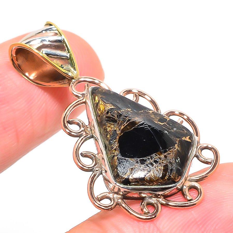 Natural Copper Turquoise TwoTone 925 Solid Sterling Silver Pendant 1.50" b1y32