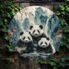 Chinese Panda Canvas Wall Art Vintage Painting with Cubs Bamboo Home Decor