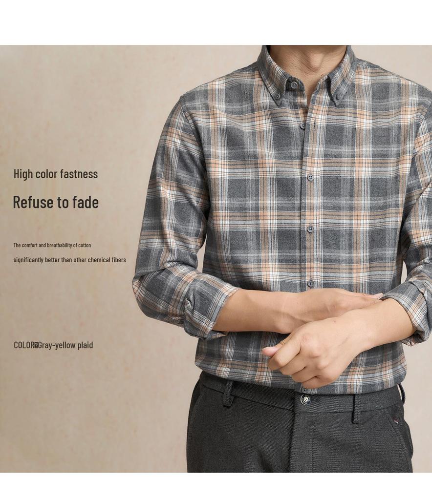 Men's Fashionable Brushed Plaid Long Sleeve Shirt - Spring/Autumn 2024 Collection