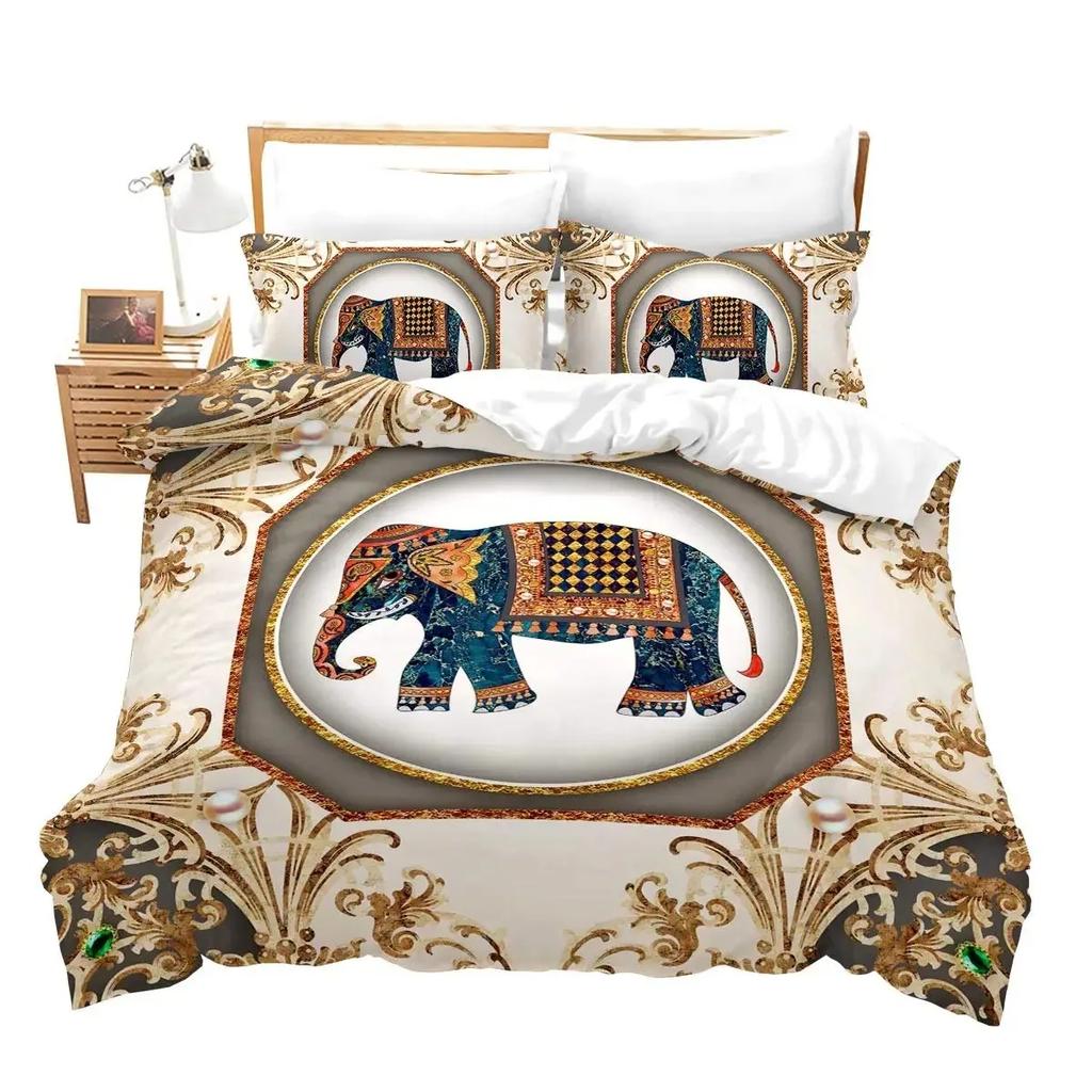 Elephant Duvet Cover Set Full,Boho Vintage Luxury Bedding Set Colorful Exotic Mandala Quilt Cover Tribal Ethnic Comforter Cover