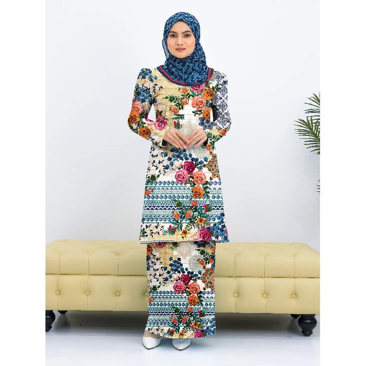 

Летняя мода новый этнический стиль синий черный цветочный узор узор Курунг Паханг женский мусульманский костюм удобный и элегантный женский ИД одежда для женщин два 4XL чёрный