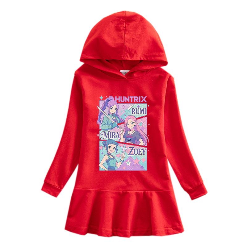 

Kpop Demon Hunter Rainbow Dress - Girls Long Sleeve Hooded Pleated Princess Dress for Spring & Autumn 130 cm