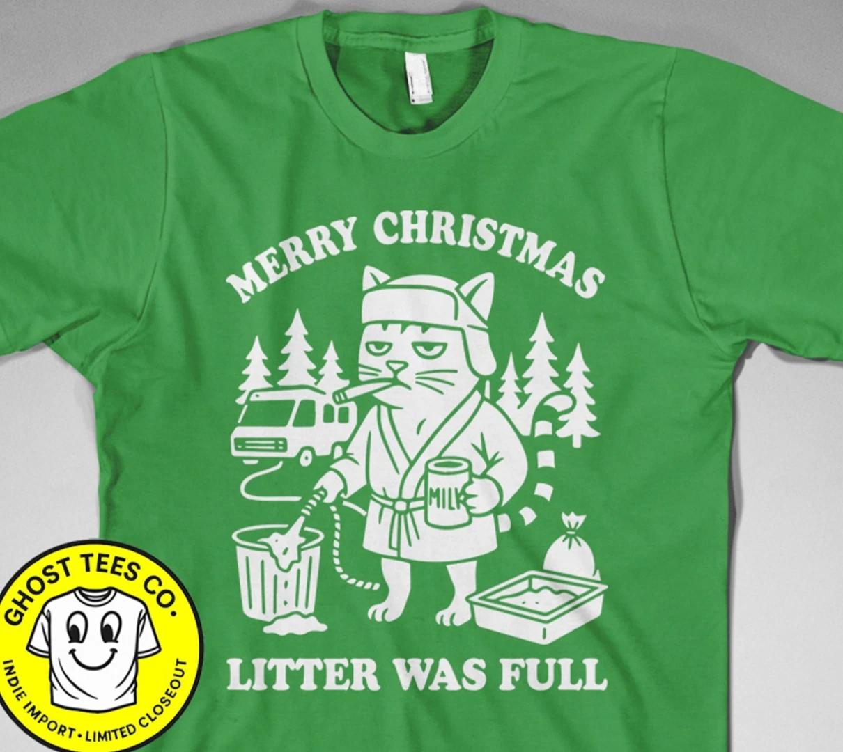 Merry Christmas Litter was full T Shirt funny cat 1989 eddie rv holiday vacation XXL