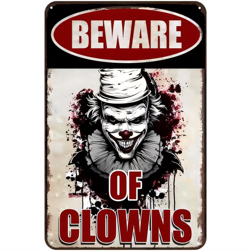 Tin Sign Beware Of Clowns Vintage Horror Clown Poster Metal Wall Art Decor Retro Warning Plaque for Home Bar Pub Garage Hall