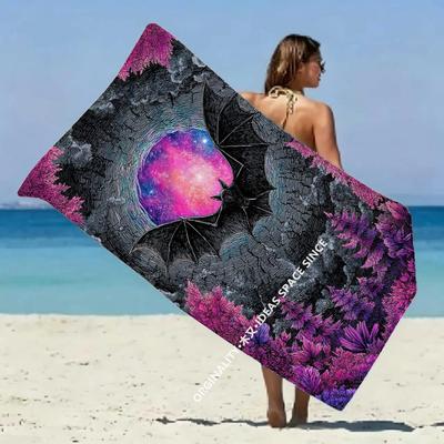 Gothic Bat Galaxy Beach Towel Patterned Sunscreen And Windproof Suitable For Swimming Pool Camping Travel