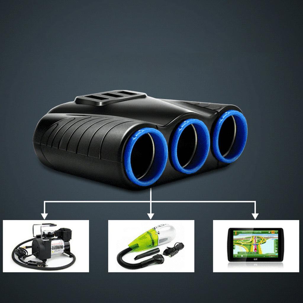 12-24V 3Ways Car Lighter Socket Splitter USB Charger Power Adapter Replacement for Vehicles and