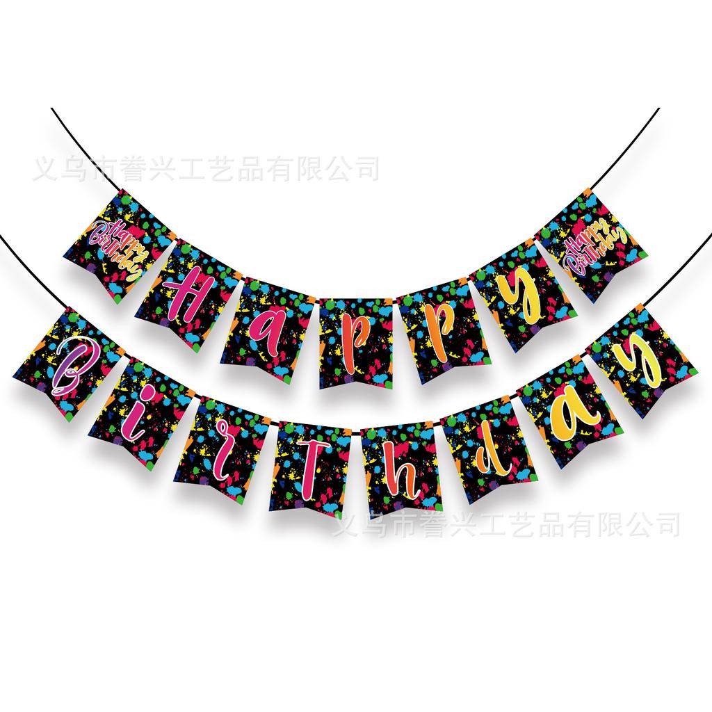 Happy Birthday Theme Party Flag Music Neon Star Festival Decoration Flag Party Decoration Banner