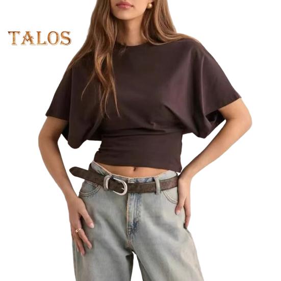 Women Solid Color Round Neck T-Shirt Breathable Casual Top Summer Short Sleeve Pullover Tee for Work Daily Wear Parties