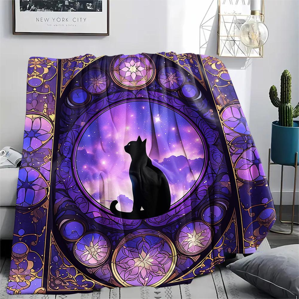 Black Cat Print Flannel Blanket, High Quality Comfortable for All Seasons, Home Decor, Warmth and Comfort, Perfect for Christmas Gifts