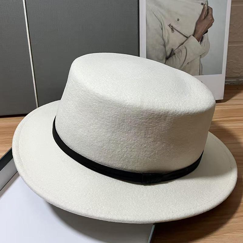 French Autumn and Winter New Retro Wool Flat Top Top Hat Women's Outdoor Warm Big Brim Versatile Face Small Felt Hat