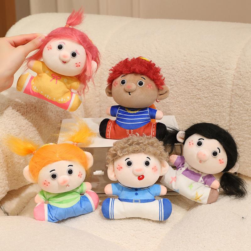 Cute Curly Hair Family Plush Keychain Toy Cartoon Figure Stuffed Doll Bag Hanging Decoration Kids Accessory Gift
