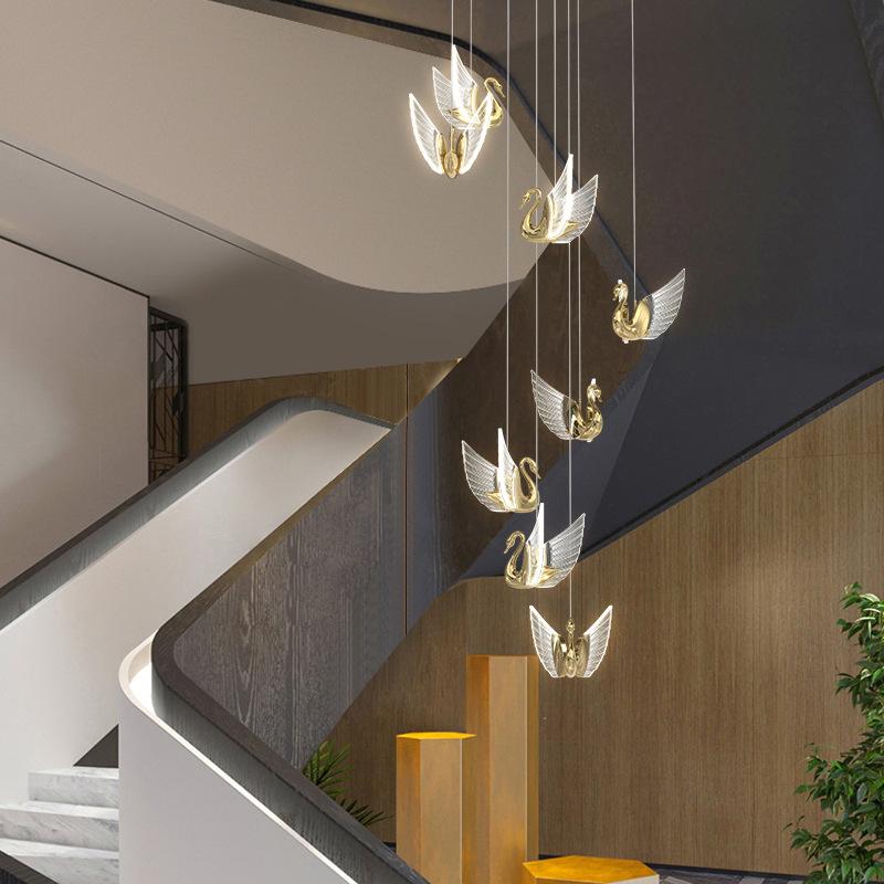 Modern Light Luxury Swan Pendant Lamp Bedroom Bed Duplex Staircase Revolving Lamp Dining Hall Corridor Porch Bar Pendant Light