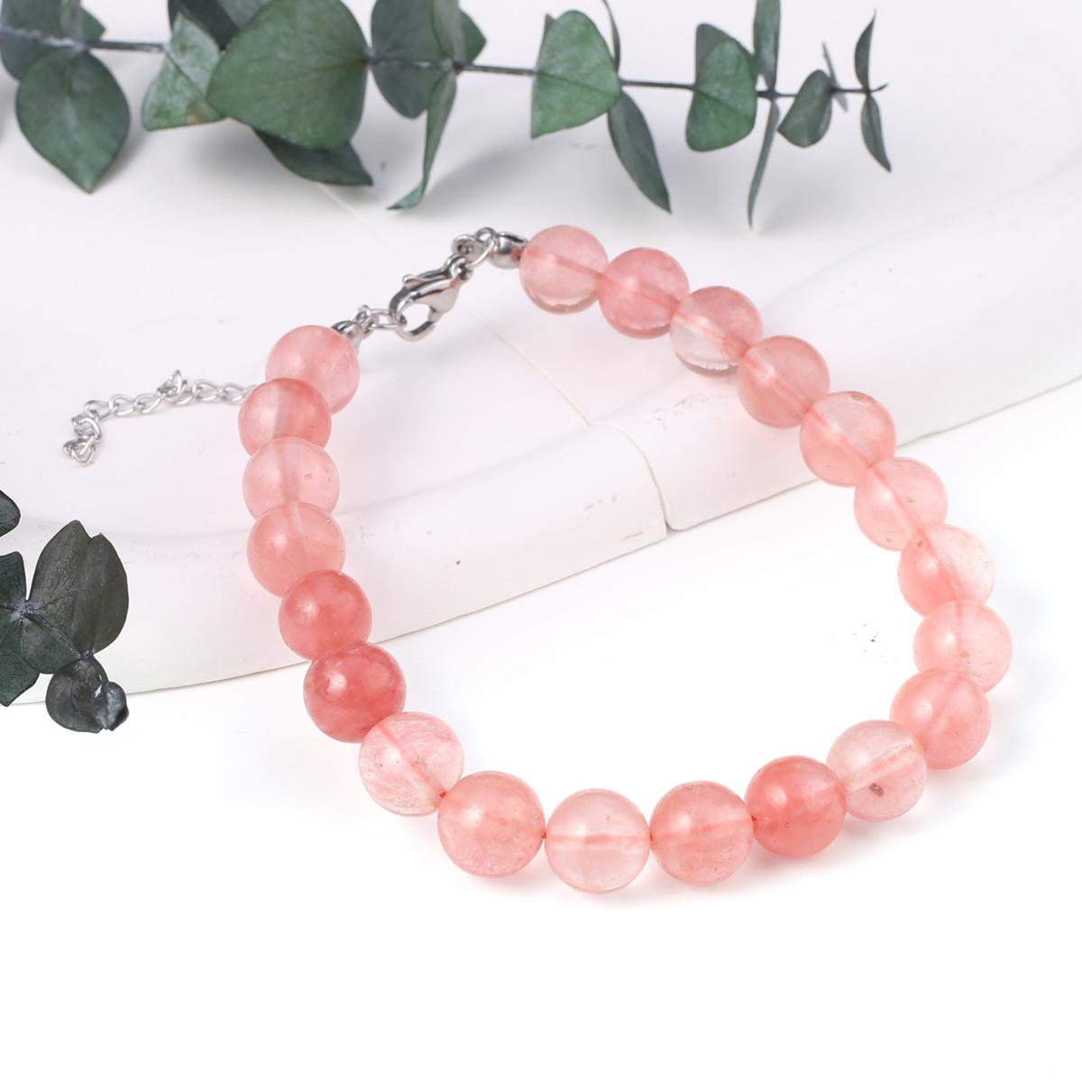 

Новый стильный женский браслет, натуральный камень, флюорит/агат/розовый кварц/унакит, бусины 8X8 мм, подвески для женщин, подарок на день рождения Watermelon Red
