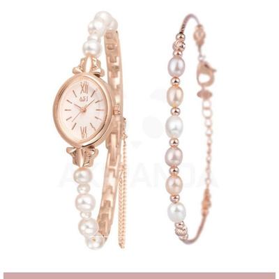 AKIPANDA Pearl Bracelet Women's Rose Gold Pearl Waterproof Wristwatch