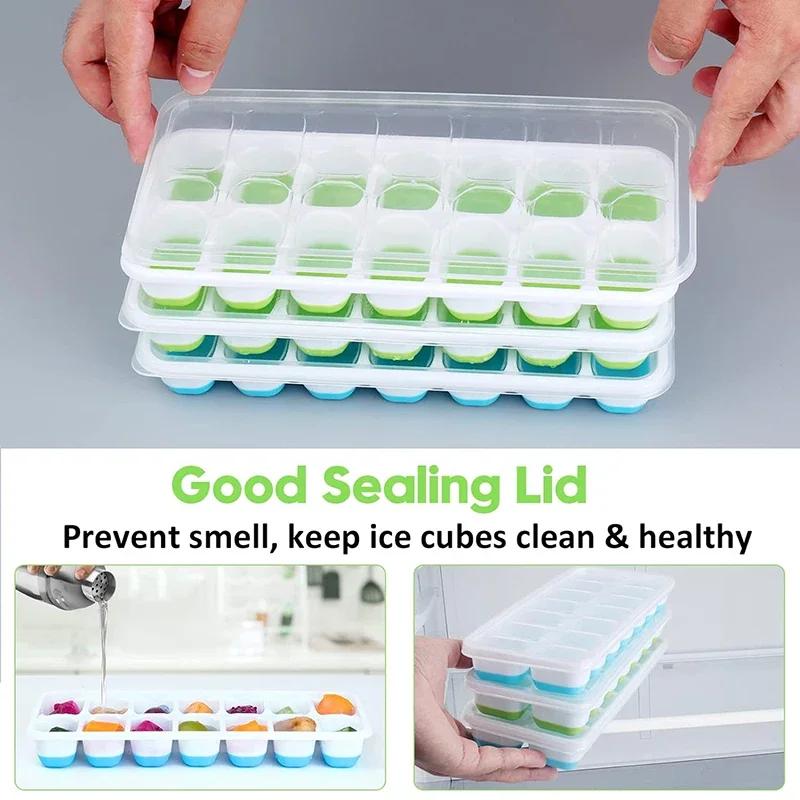 Square Silicone Ice Cube Tray Molds With Lid Silicone 14-cube Ice Cube Tray Food Grade Reusable Elastic DIY Iced box Model Tools