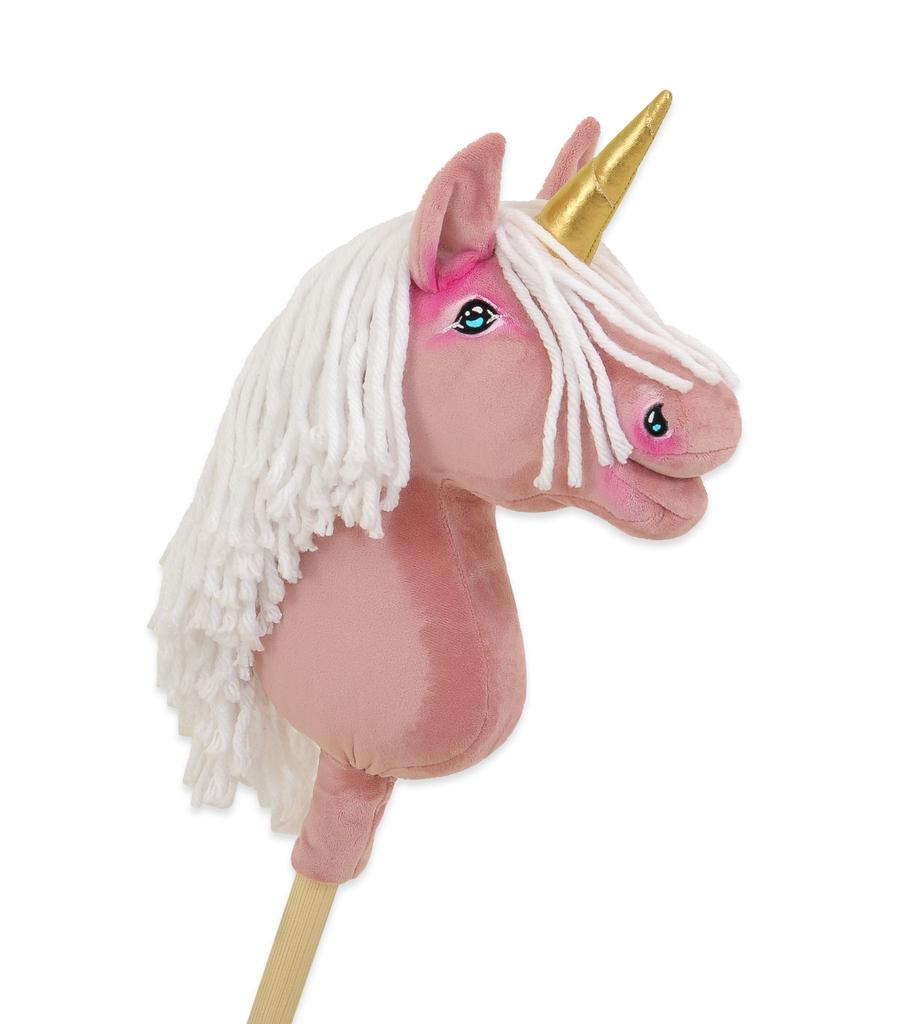 Hobby Horse Einhorn am Stock, Klein, Staubrosa, mit Weißer Mähne und Goldenem Horn