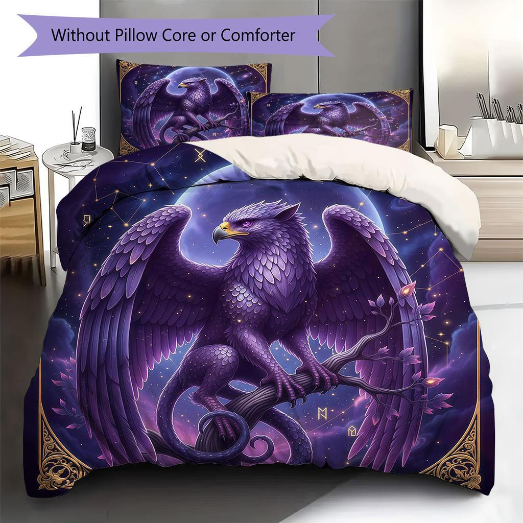 Purplemythicalcreature Pattern Bedding Quilt Set Quilt Cover Pillowcase Home Decoration Birthday Gift (1 * duvet cover + 2 * pillowcase, without core)