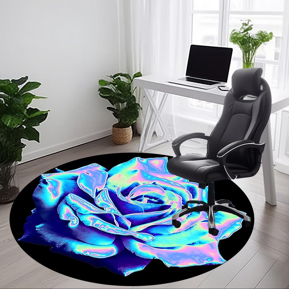 1 Stück Neon-Blumenmuster Stuhlteppich für das Büro, Runder rutschfester strapazierfähiger Teppich in großer Größe für das Büro, Geeignet für das Büro