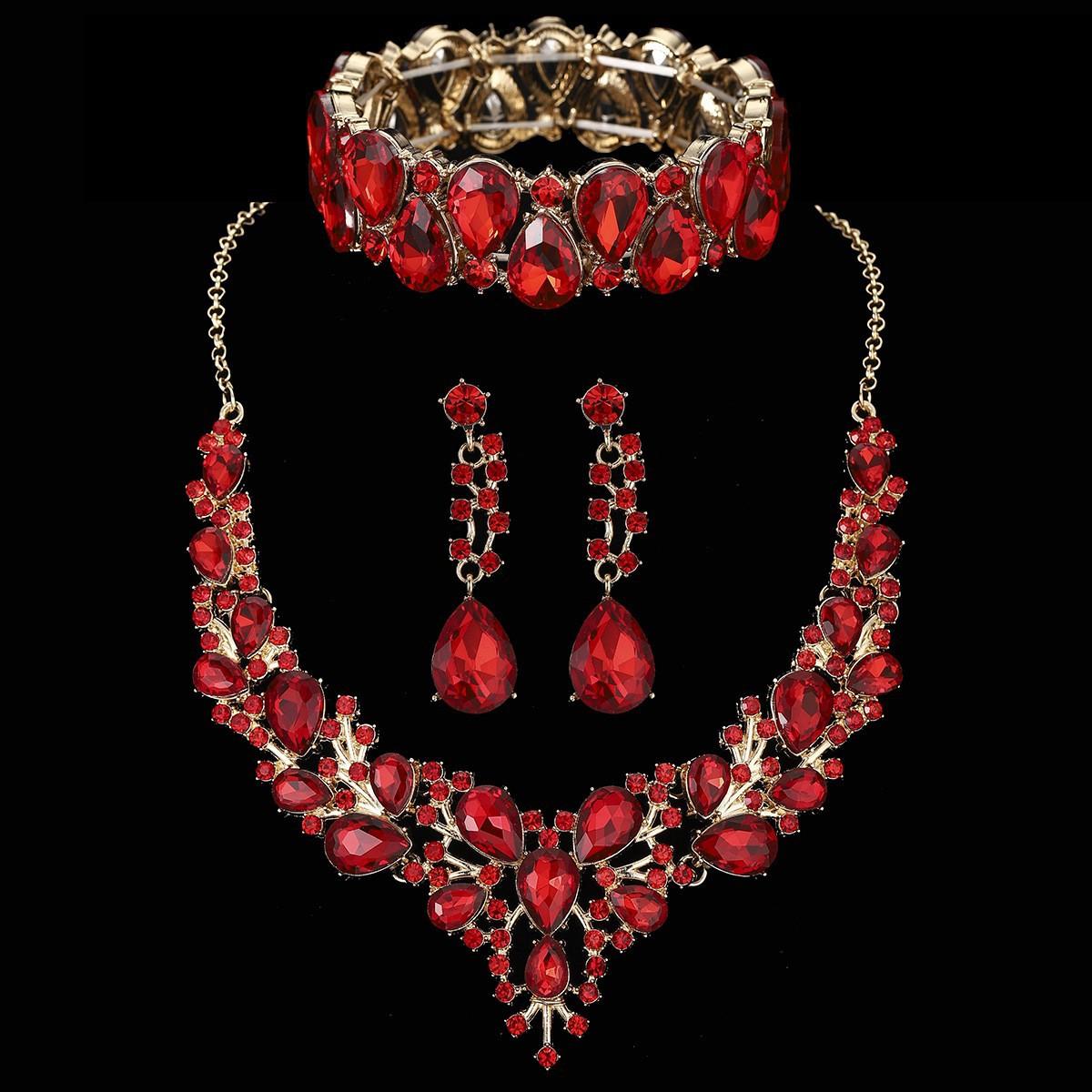 

European and American Exaggerated Alloy Bride Necklace Bracelet Earrings Crystal Wedding Jewelry Set Wedding Dress Evening Dress Accessories 2026 45CM